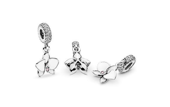 White Orchid Flower Dangle Charm
