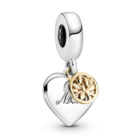 Two-tone Family Tree & Heart Double Dangle Charm