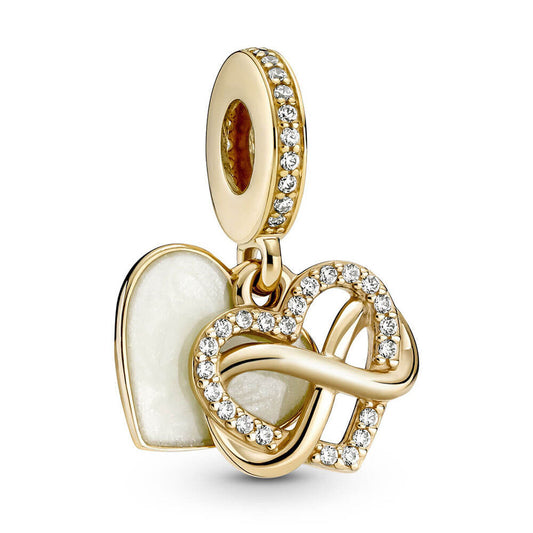 Sparkling Infinity Heart Double Dangle Charm - Gold