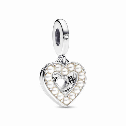 Pearlescent White Heart Double Dangle Charm