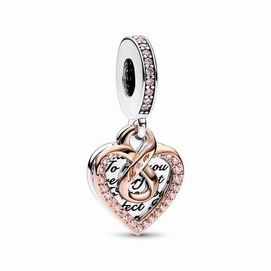 Two-Tone Infinity Heart Double Dangle