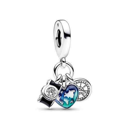 Camera, Heart & Compass Triple Dangle Charm