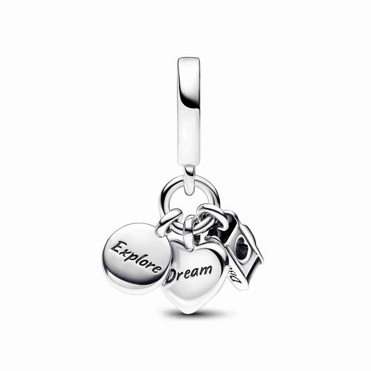 Camera, Heart & Compass Triple Dangle Charm