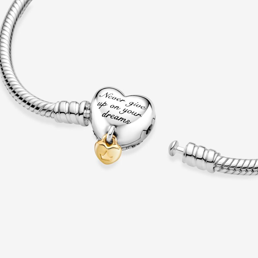 Disney Heart Clasp With Dangle Clasp Snake Chain Bracelet