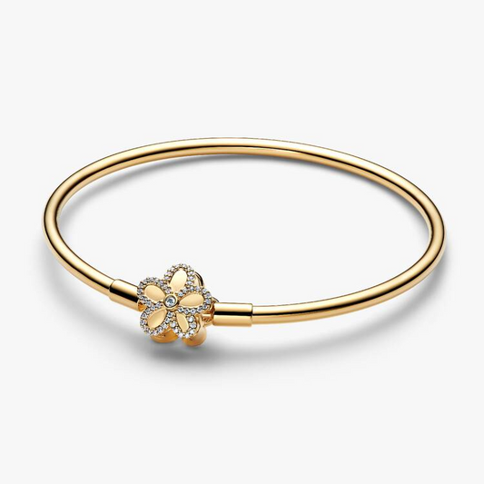 Sparkling Flower Bangle Bracelet - Gold