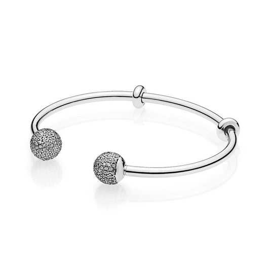 Open Bangle Charm Bracelet with Clear Zirconia