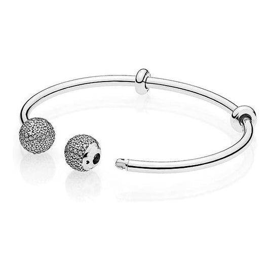 Open Bangle Charm Bracelet with Clear Zirconia