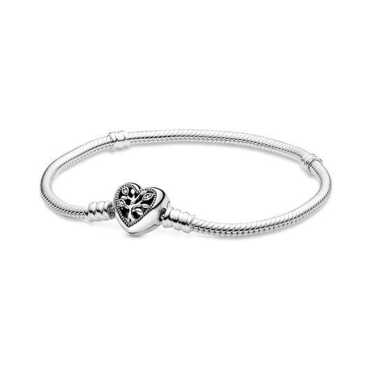 Family Tree Heart Clasp Snake Chain Bracelet