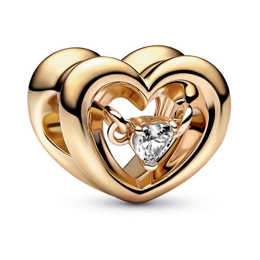 Radiant Heart and Floating Stone Charm - Gold