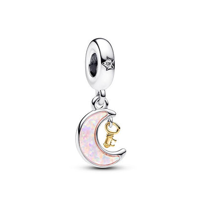 Two-tone Key & Moon Dangle Charm