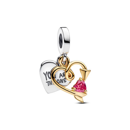 You Are The One Heart & Arrow Double Dangle Charm