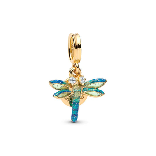 Dragonfly Double Pendant Charm - Gold