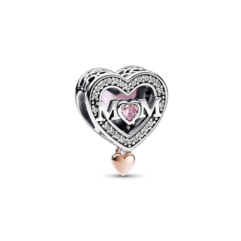 Two-Tone Openwork Mom & Heart Charm