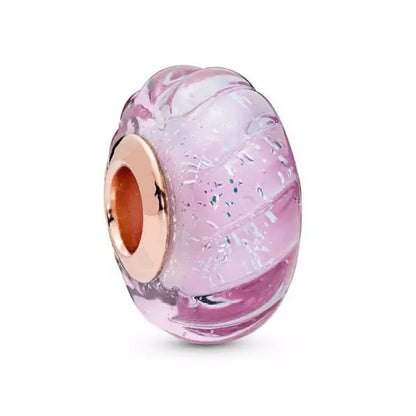 Glittering Grooves Murano Charm - Rose Gold