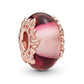 Pink Murano Glass and Leaves Charm - Rose Gold