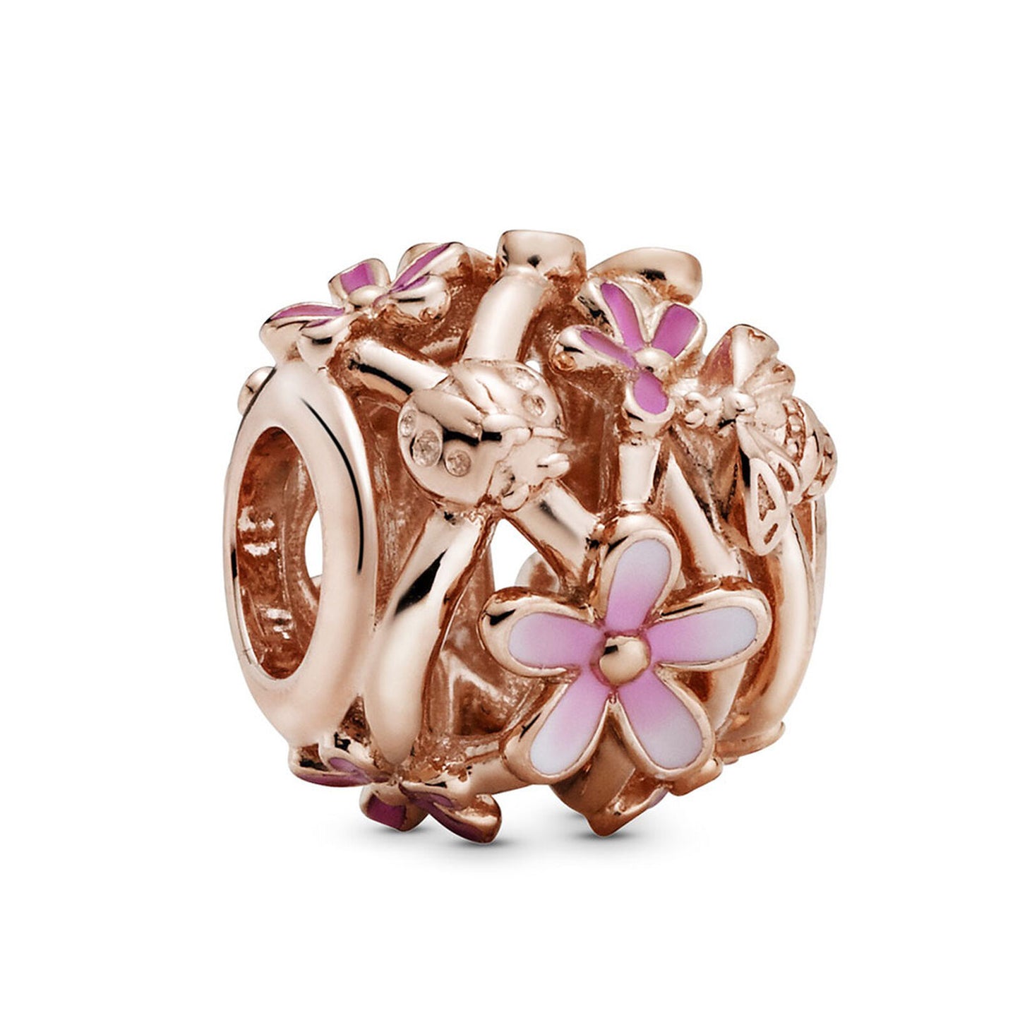 Openwork Pink Daisy Flower Charm - Rose Gold