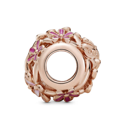 Openwork Pink Daisy Flower Charm - Rose Gold