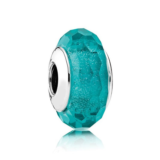 Teal Shimmering Faceted Murano
