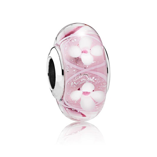 Pink Field of Flowers Murano Glass Charm