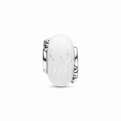 Glittery White Mom & Love Murano Glass Charm
