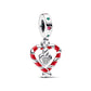 Double Candy Cane Heart Christmas Dangle Charm