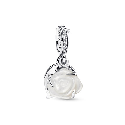 White Rose in Bloom Double Dangle Charm