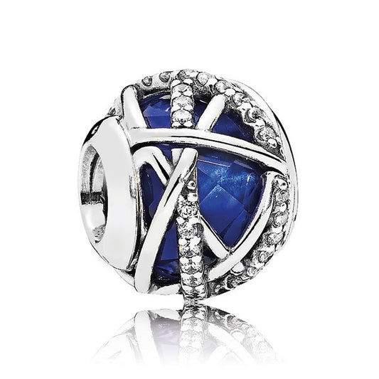 Openwork Abstract Silver Ball Charm With Blue Crystal