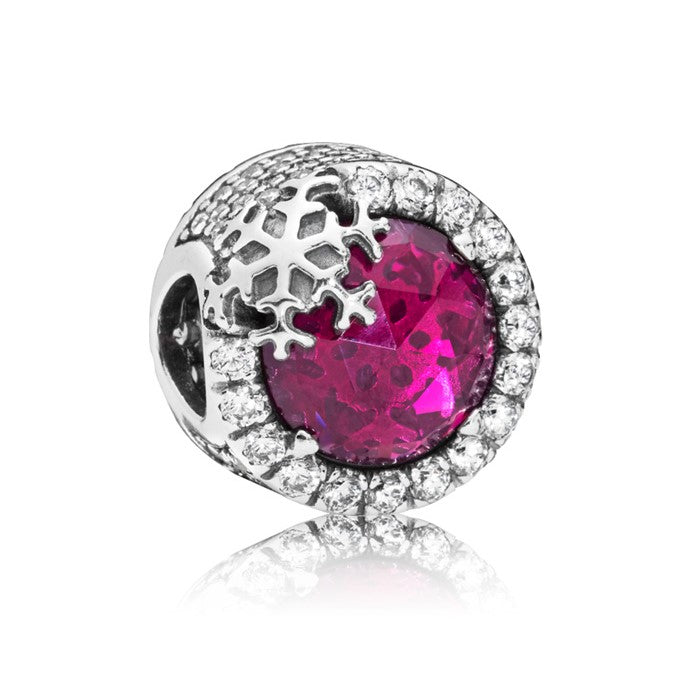 Dazzling Snowflake with Cerise Crystal Glass Charm