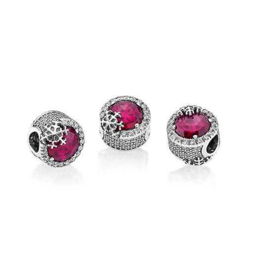 Dazzling Snowflake with Cerise Crystal Glass Charm