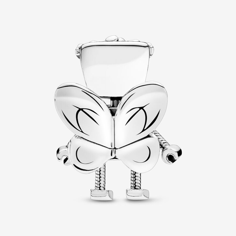 Robot Girl With Flowers & Wings Silver Charm