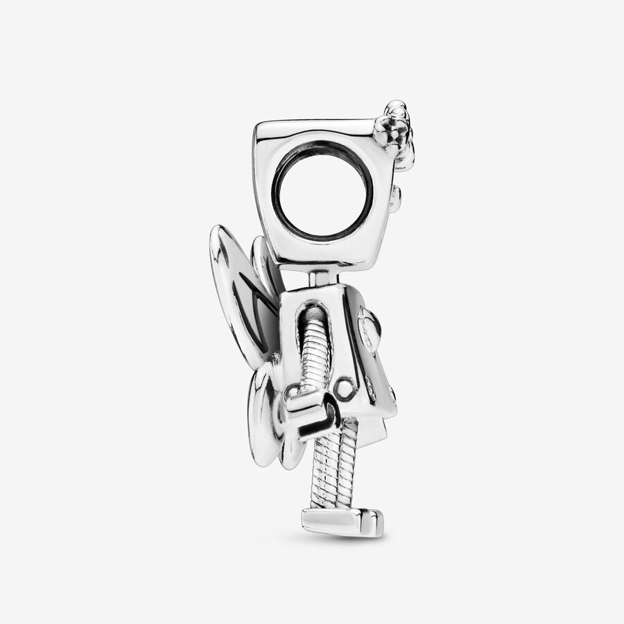 Robot Girl With Flowers & Wings Silver Charm