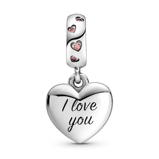 Mom Script Heart Enamel & Crystal Dangle Charm