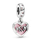 Mom Script Heart Enamel & Crystal Dangle Charm