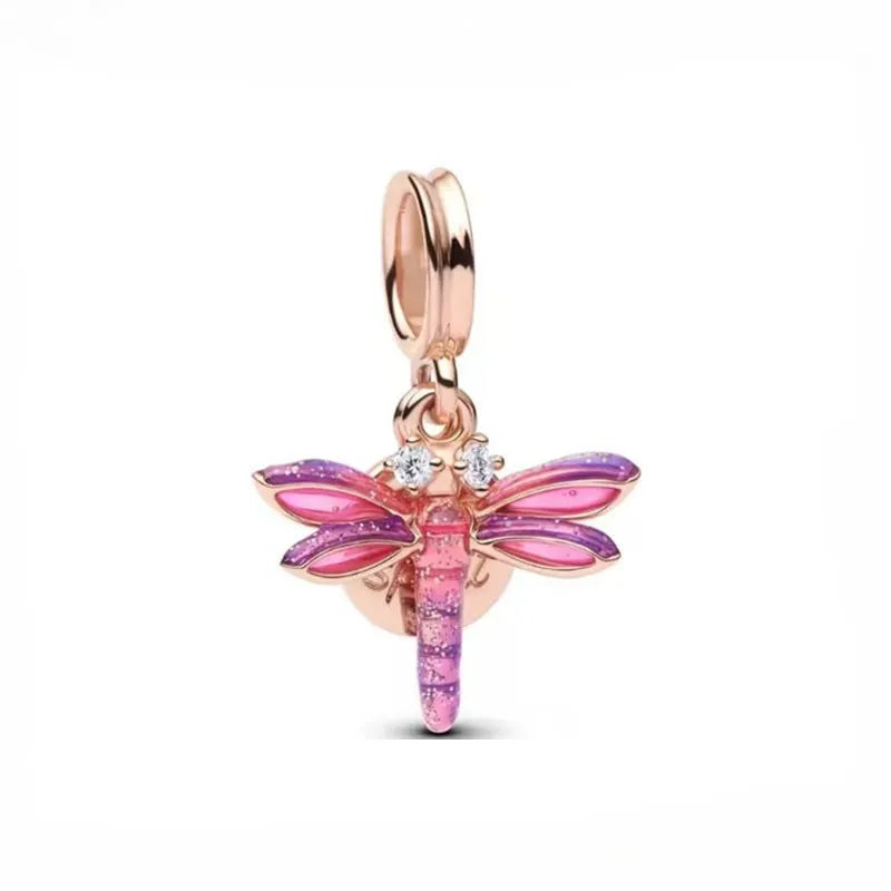 Dragonfly Double Pendant Charm - Rose Gold