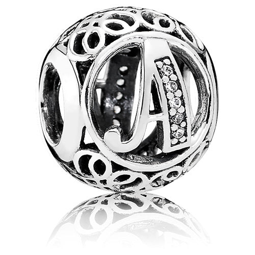 Vintage Alphabet Charm with Clear Zirconia