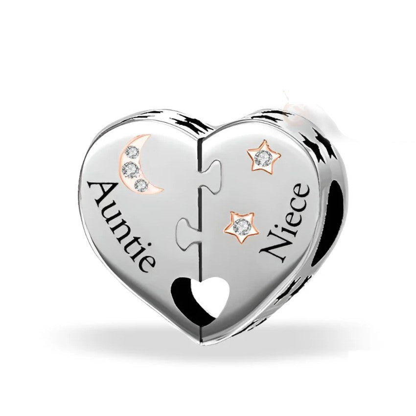 Love You To The Moon and Back Heart Charm - Auntie & Niece