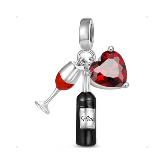 Wine, Glass & Heart Triple Dangle Charm