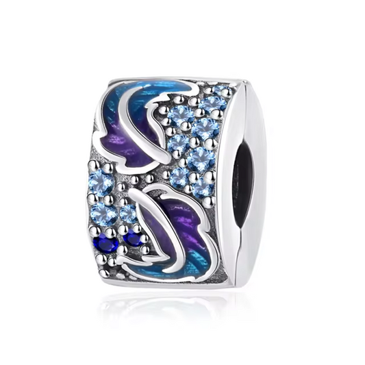 Curved Feather & Sparkling Blue Stones Clip Charm - 2