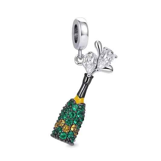 Sparkling Wine Bottle Dangle Charm - Green