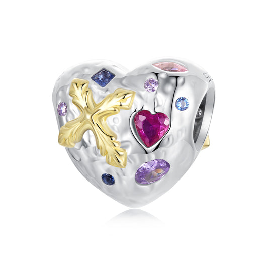 Vintage Cross Heart Charm