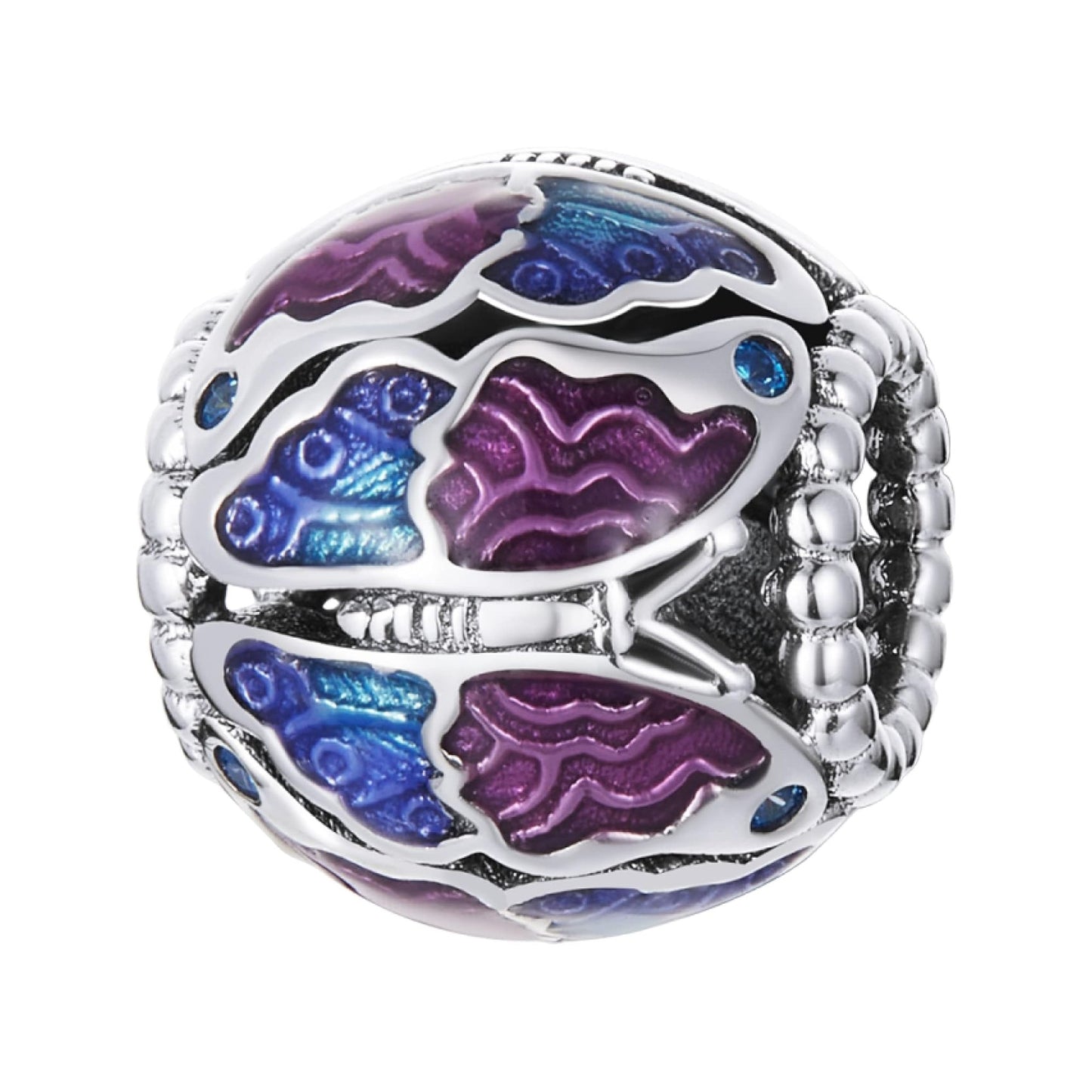 Purple and Blue Enamel Openwork Butterfly Ball Charm