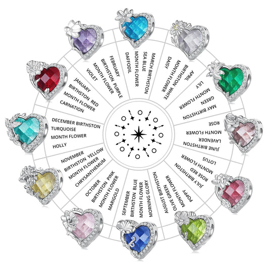 Heart Shape Birthstone Charm Beads