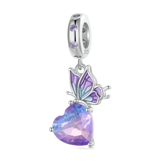 Pearlescent Butterfly & Heart Dangle Charm