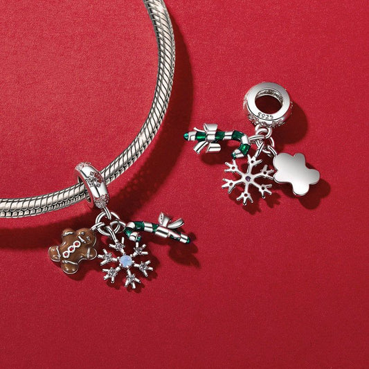 Gingerbread Man, Snowflake & Candy Cane Triple Dangle Charm