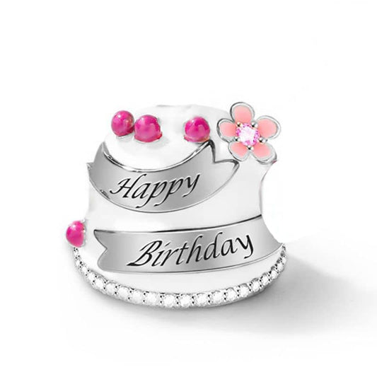 Happy Birthday Cake & Flower Charm