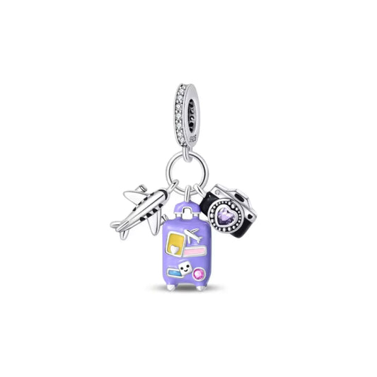 Camera, Suitcase & Plane Triple Dangle Charm - 2