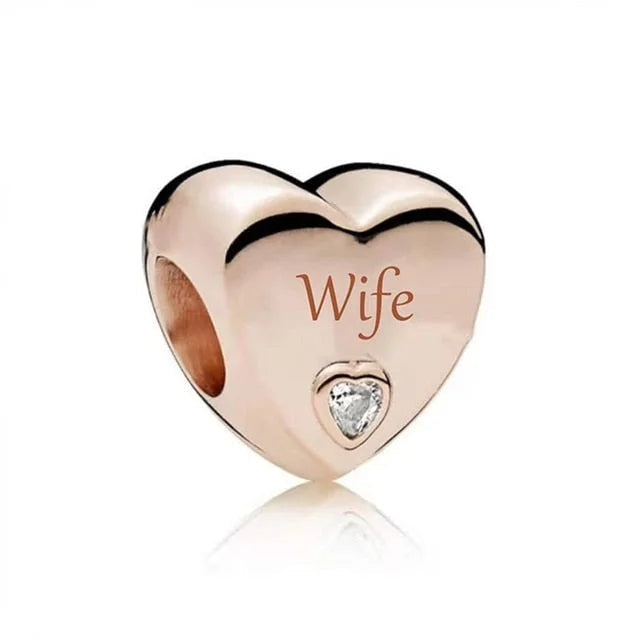 Wife Heart Charm - Rose