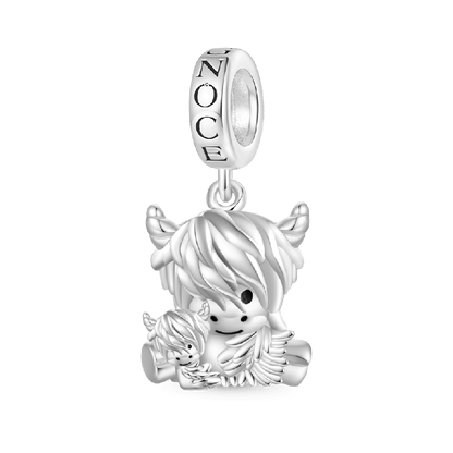 Highland Cow Mother and Child Dangle Charm