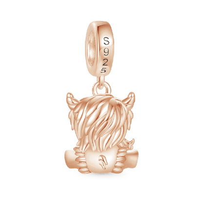 Highland Cow Mother and Child Dangle Charm - Rose