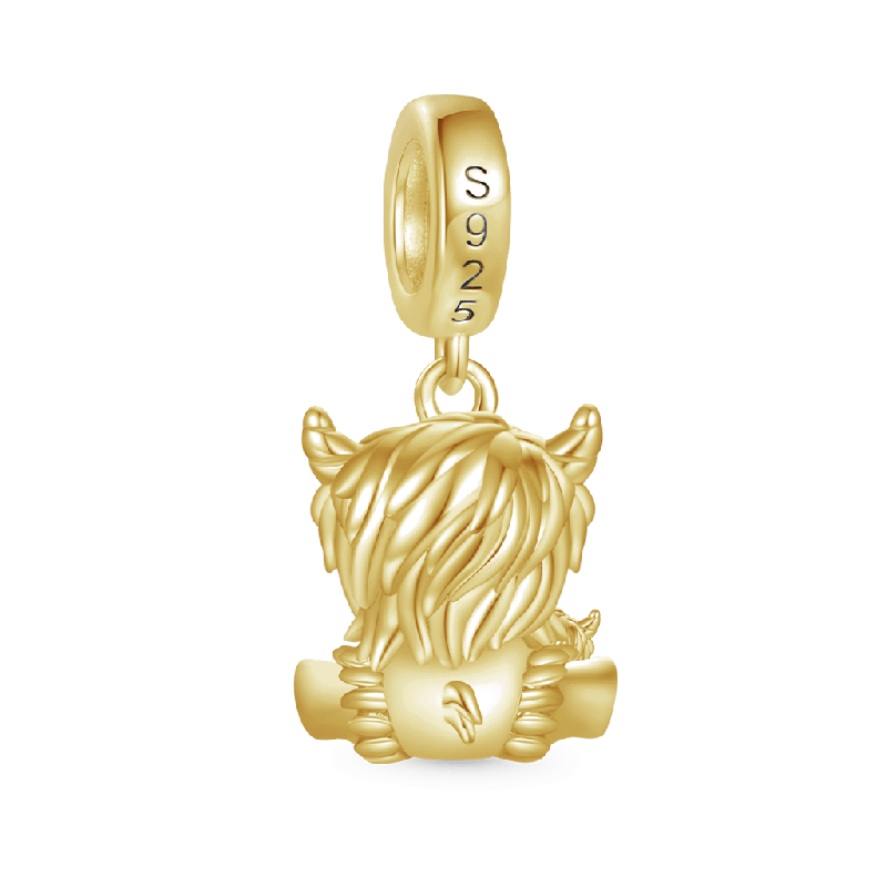 Highland Cow Mother and Child Dangle Charm - Gold